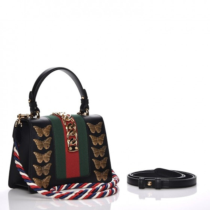 Gucci Sylvie Shoulder Bag Web Animal Studs Mini Black/Red/Green