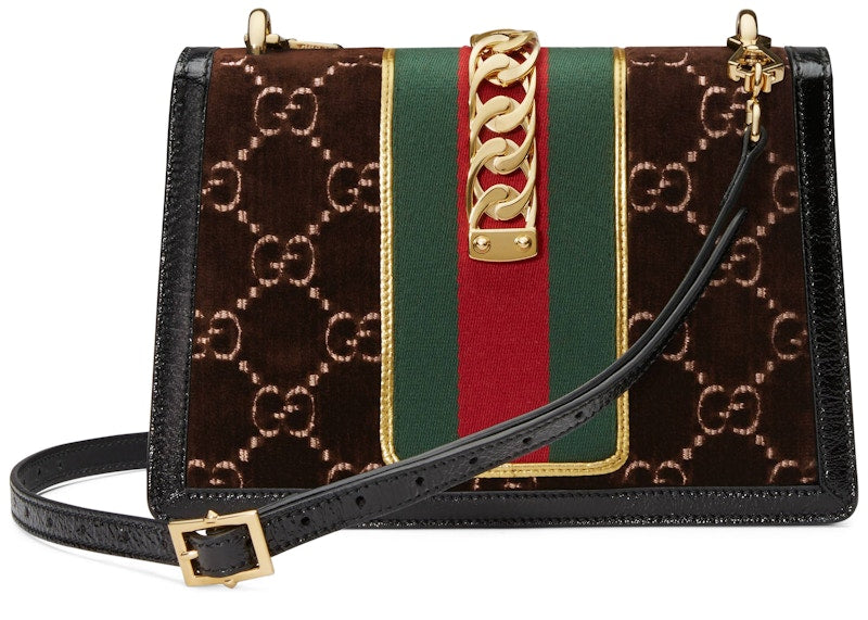Gucci Sylvie Shoulder Bag GG Velvet Small Brown