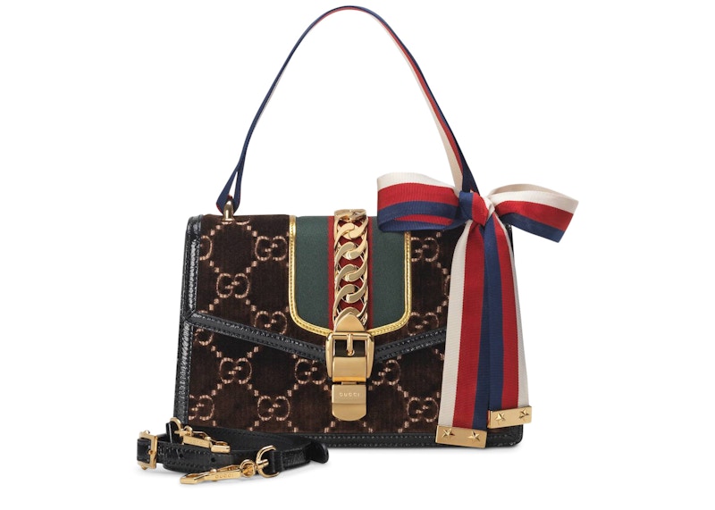 Gucci Sylvie Shoulder Bag GG Velvet Small Brown