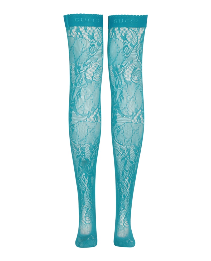 Gucci Thigh-High Lace Pattern Socks Bright Blue