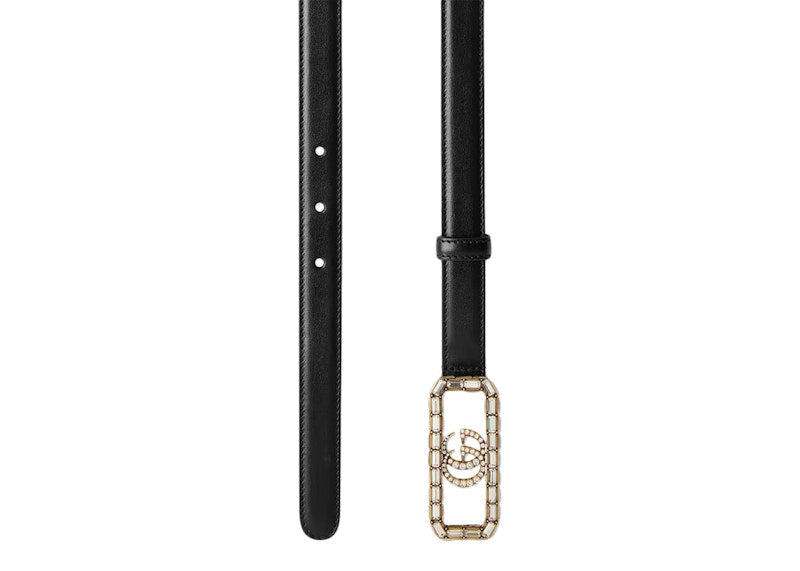 Gucci Thin Belt with Crystal Double G Buckle Black