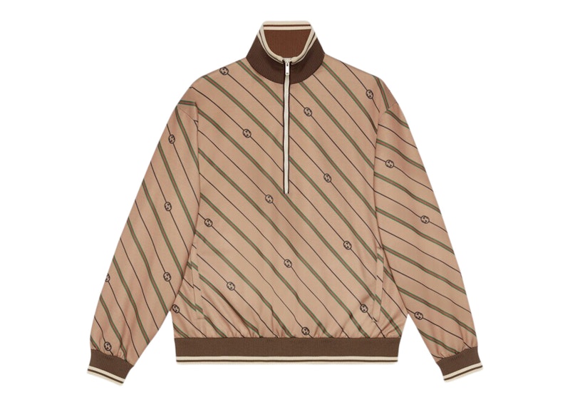 Gucci Twill GG Stripe Knit Half-Zip Jacket Beige/Brown