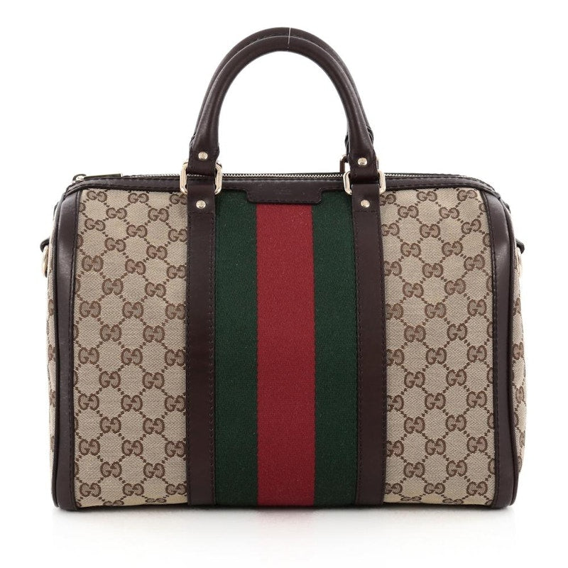 Gucci Boston Bag Vintage Web GG Web Stripes Medium Brown/Green/Red