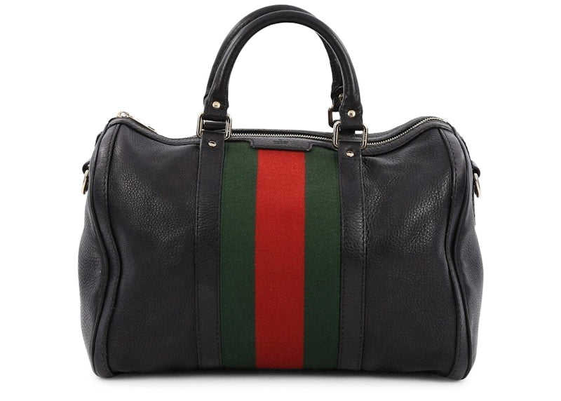 Gucci Vintage Web Boston Bag Satchel Medium Black