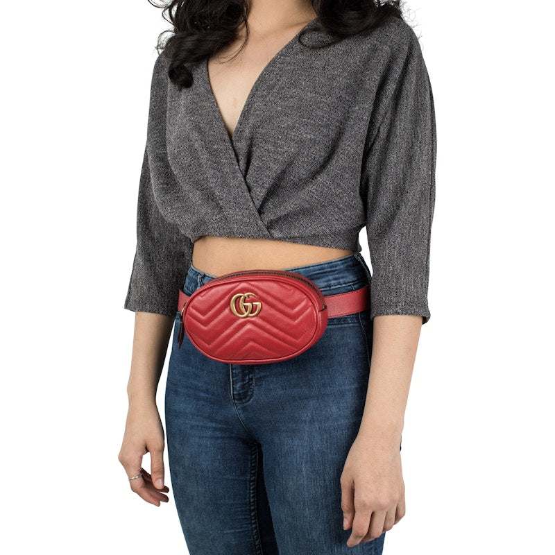 Gucci GG Marmont Belt Bag Matelasse Hibiscus Red