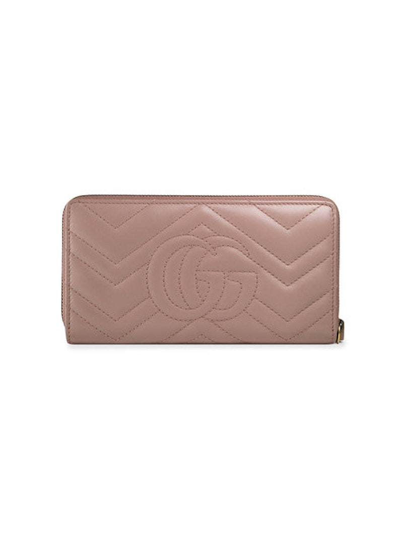 Gucci GG Marmont Wallet Zip Around Matelasse Dusty Pink