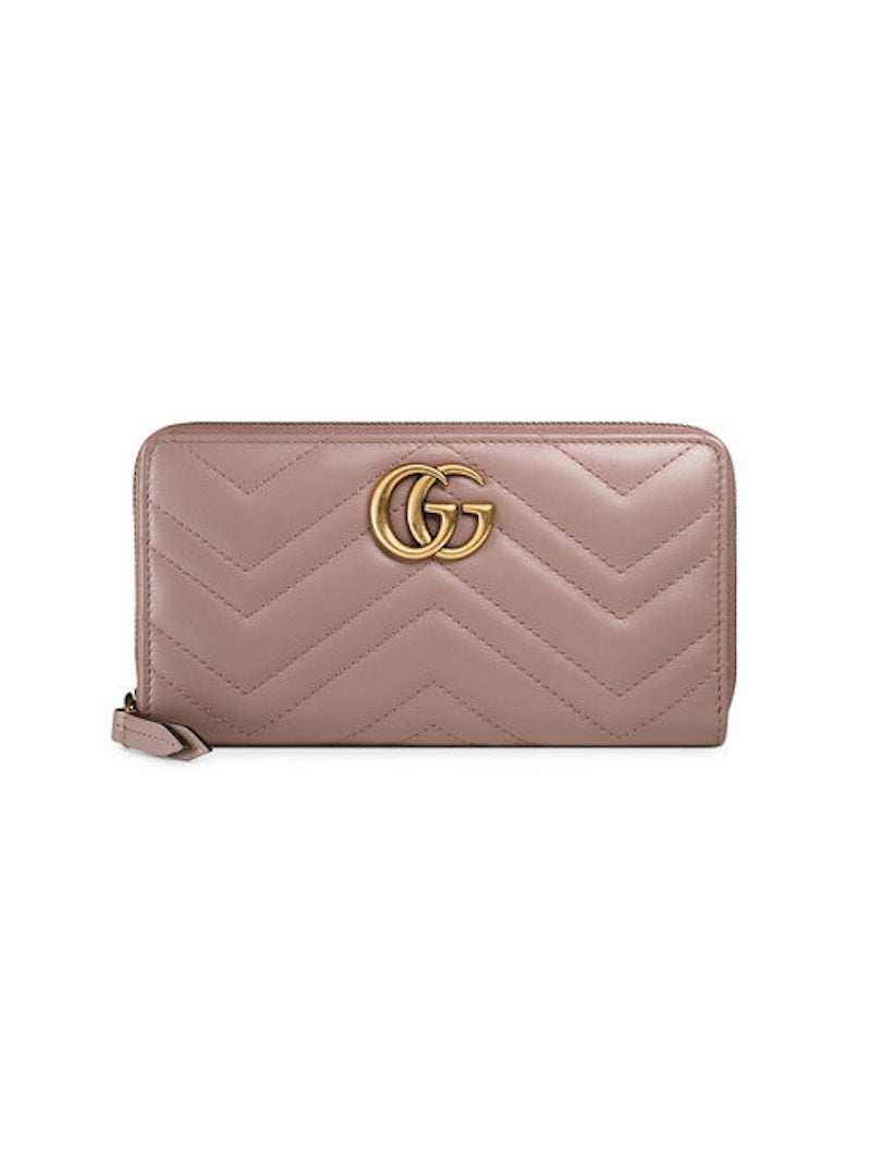 Gucci GG Marmont Wallet Zip Around Matelasse Dusty Pink