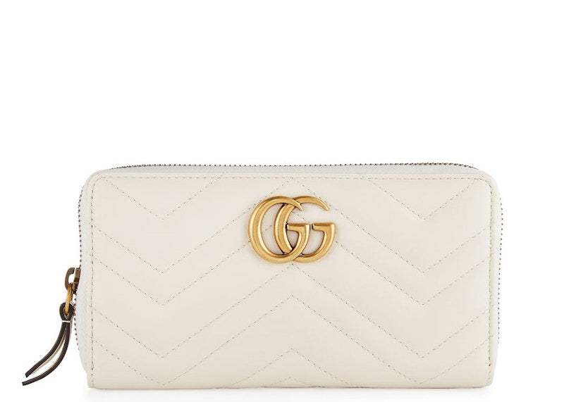 Gucci GG Marmont Wallet Zip Around Matelasse White