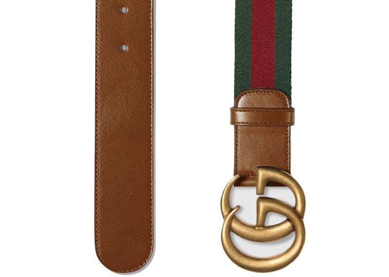 Gucci Web Belt Double G Buckle 1.5 Width Green and Red Web