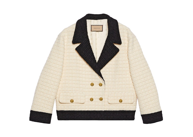Gucci Women's Double-Breasted Tweed Jacket Ivory/Black