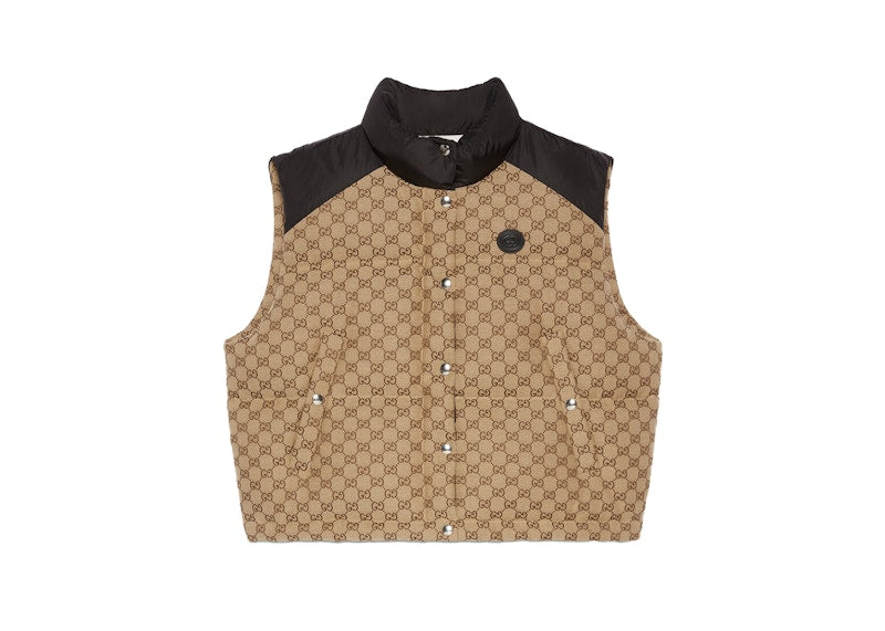 Gucci Women's GG Cotton Canvas Puffer Vest Camel/Brown