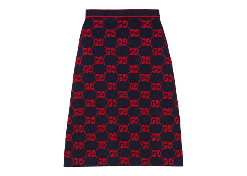 Gucci Women's GG Wool Boucle Jacquard Skirt Blue/Red