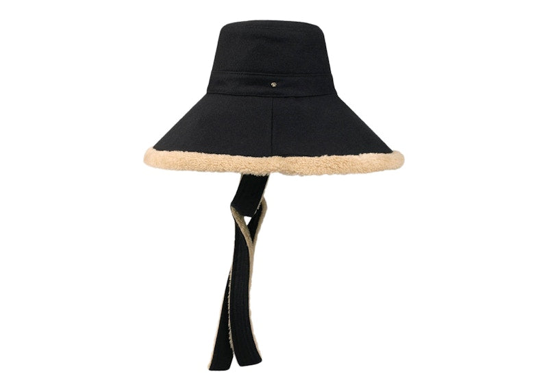Gucci Wool And Eco Fur Wide Brim Hat Midnight Blue Beige
