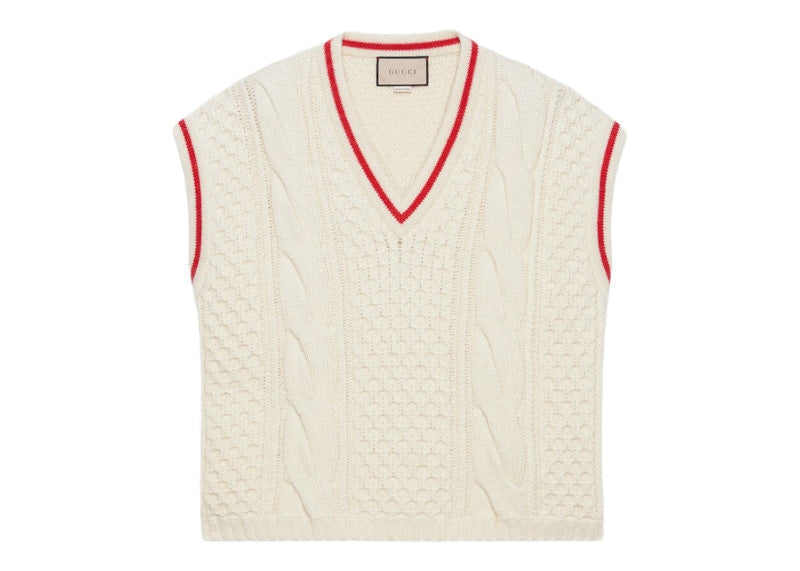 Gucci Wool Cable Knit Vest Ivory