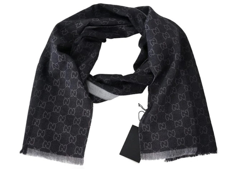 Gucci Wool GG Logo Pattern Scarf Black/Grey