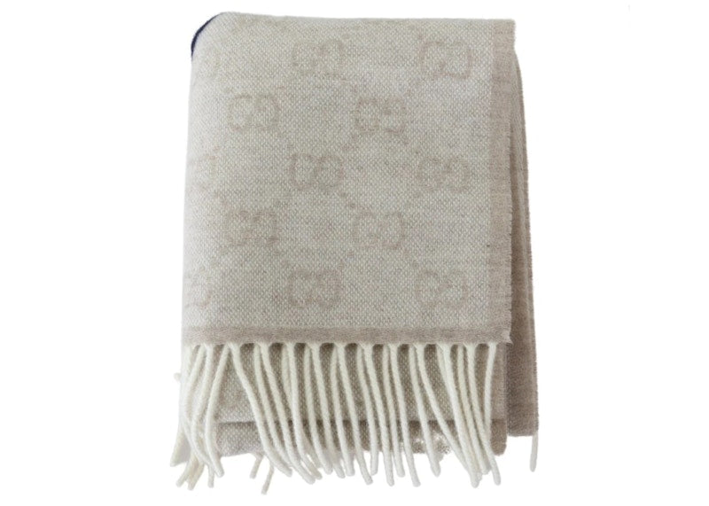 Gucci Wool Paneled GG Logo Scarf Milky White