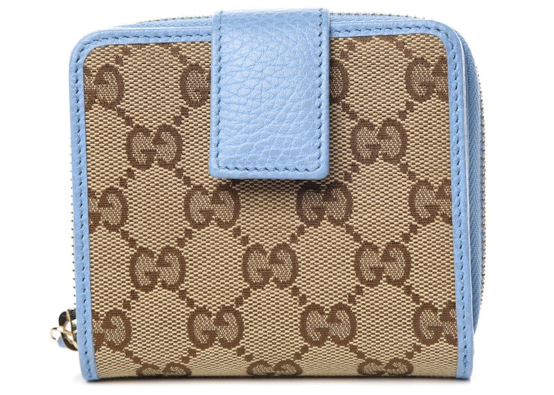 Gucci Zip Around French Flap Wallet Monogram Blue