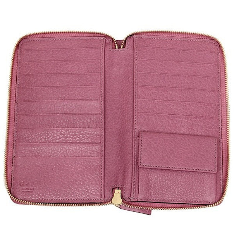 Gucci Zip Around Wallet Grained Calfskin Pink