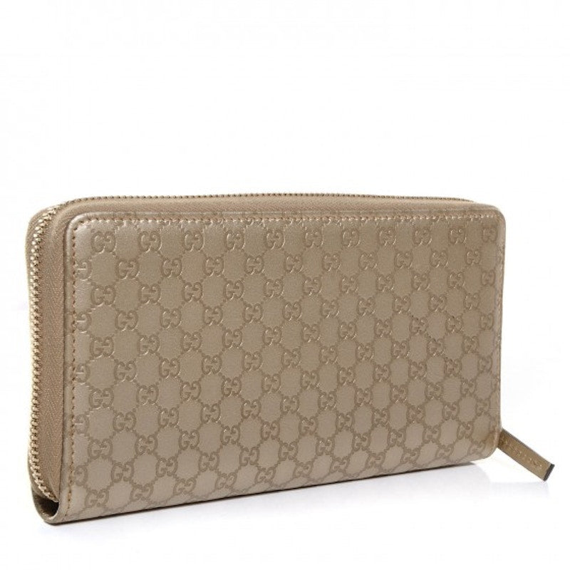 Gucci Zip Around Wallet Microguccissima Metallic Bow Golden Beige