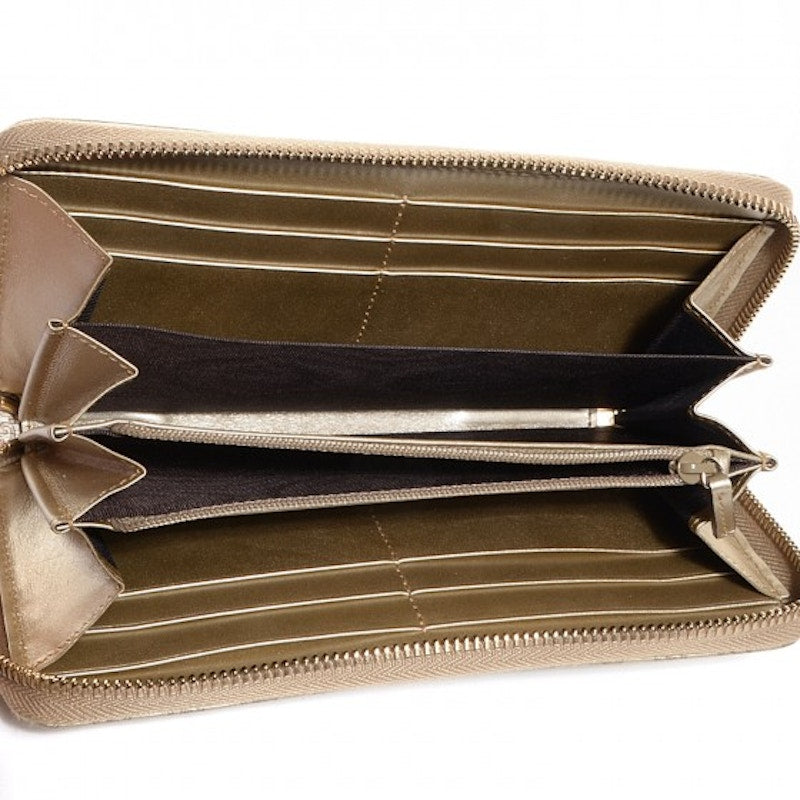 Gucci Zip Around Wallet Microguccissima Metallic Bow Golden Beige