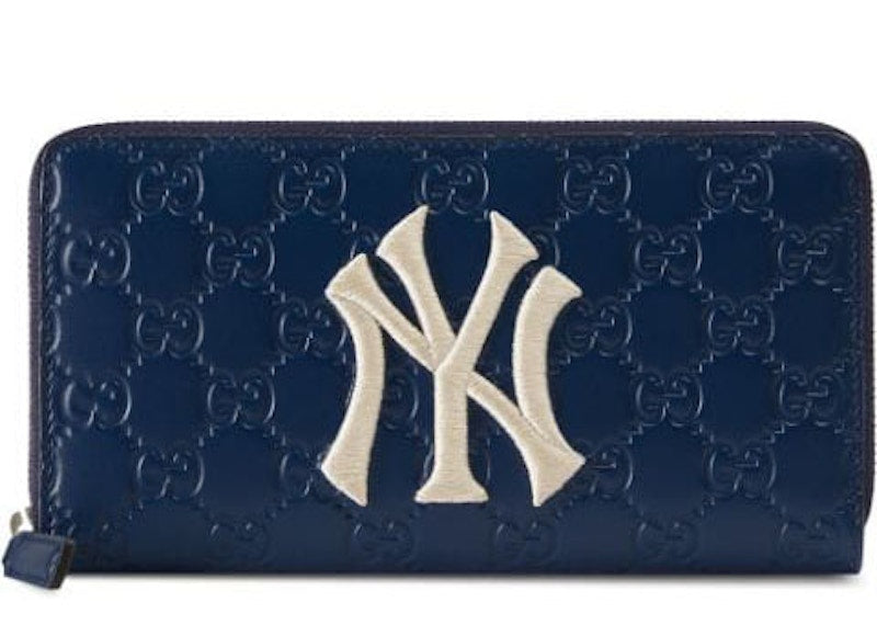 Gucci Zip Around Wallet NY Yankees Patch Royal Blue