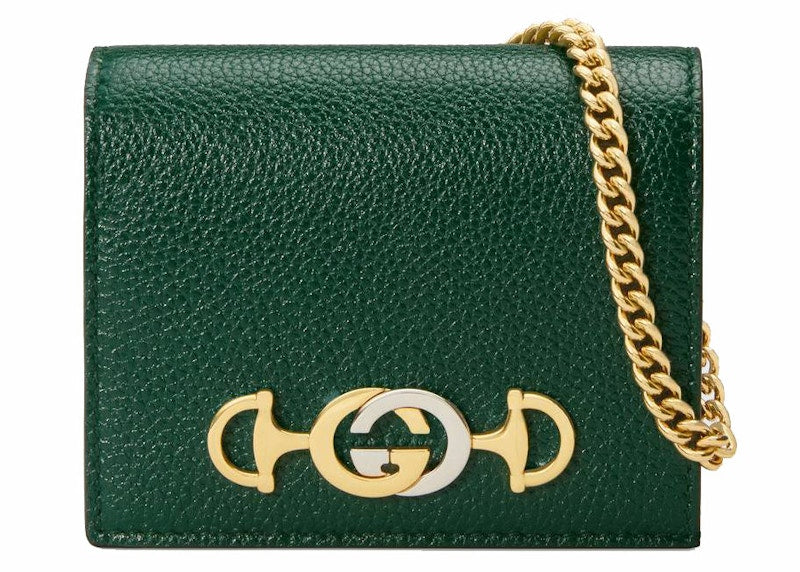 Gucci Zumi Card Case Wallet Grainy Leather Dark Green