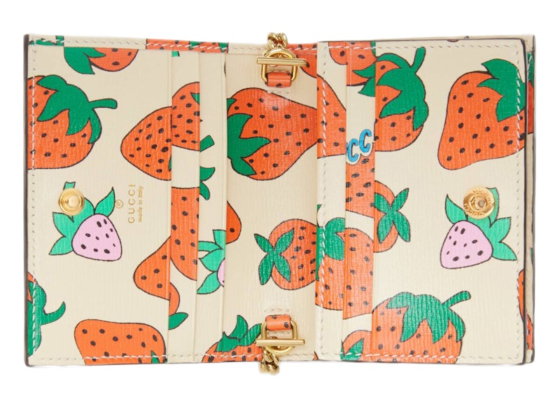 Gucci Zumi Card Case Wallet Strawberry Ivory Multicolor