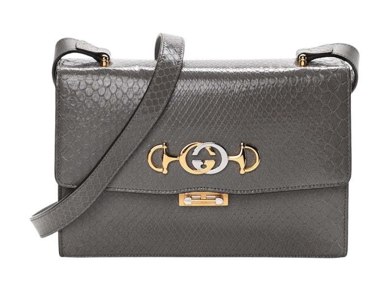 Gucci Zumi Shibuya Small Snakeskin Embossed Bag Gray