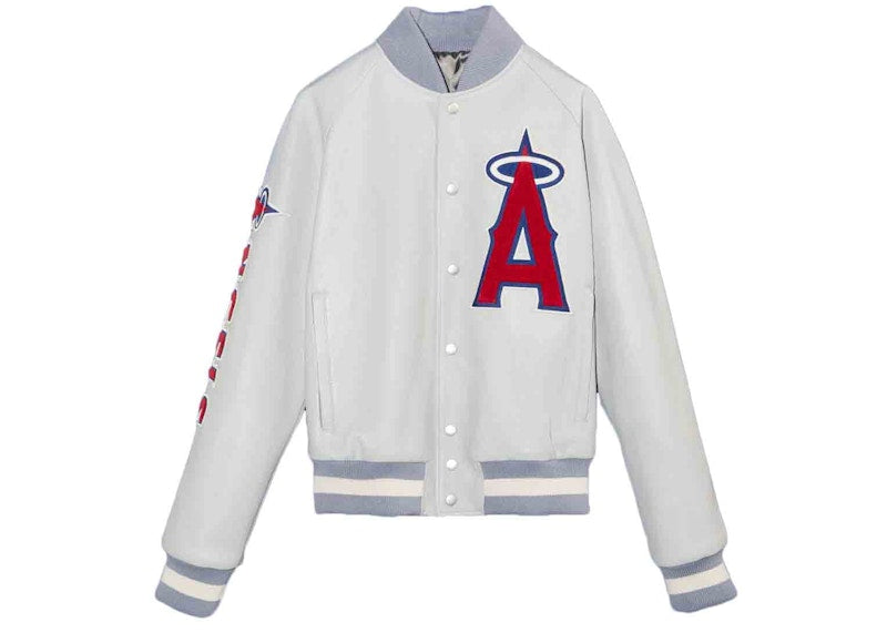 Gucci x MLB 2022 Leather Jacket with Angels Patch Grey