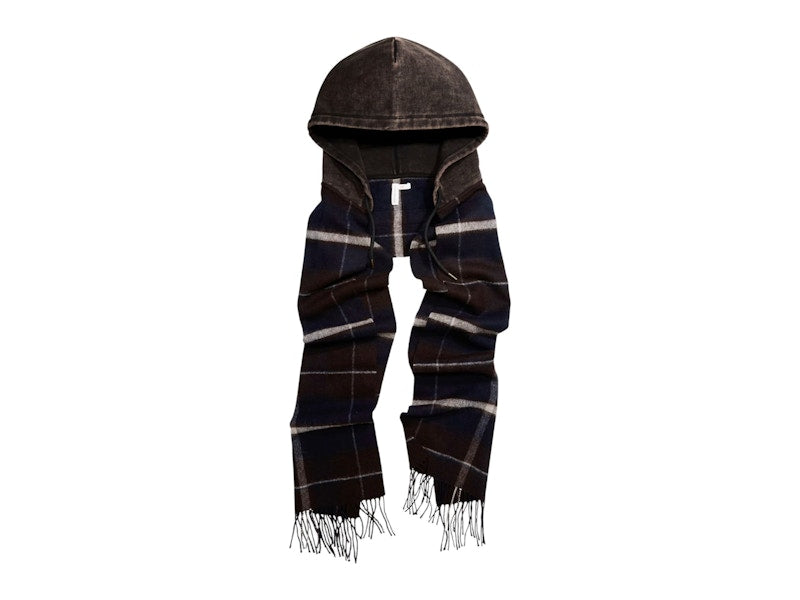 H&M x Glenn Martens Hooded Wool Scarf Dark Blue/Plaid