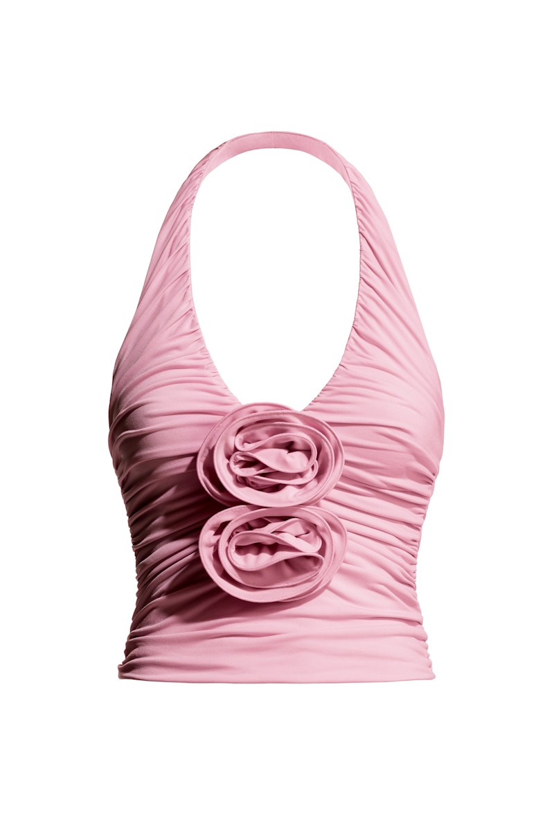 H&M x Magda Butrym Halterneck Top with Rose Applique Light Pink