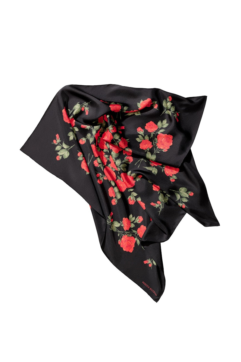 H&M x Magda Butrym Printed Silk Scarf Black/Roses