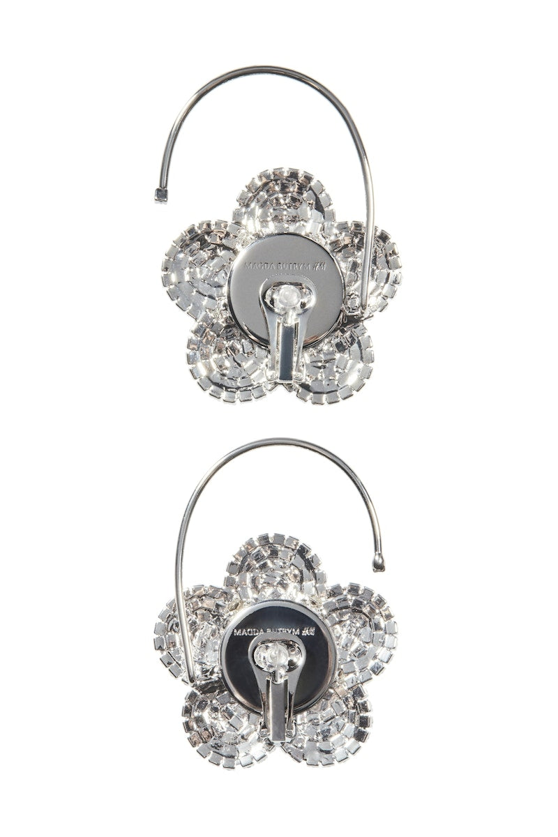 H&M x Magda Butrym Rhinestone-Embellished Flower Clip Earrings Silver-Colored