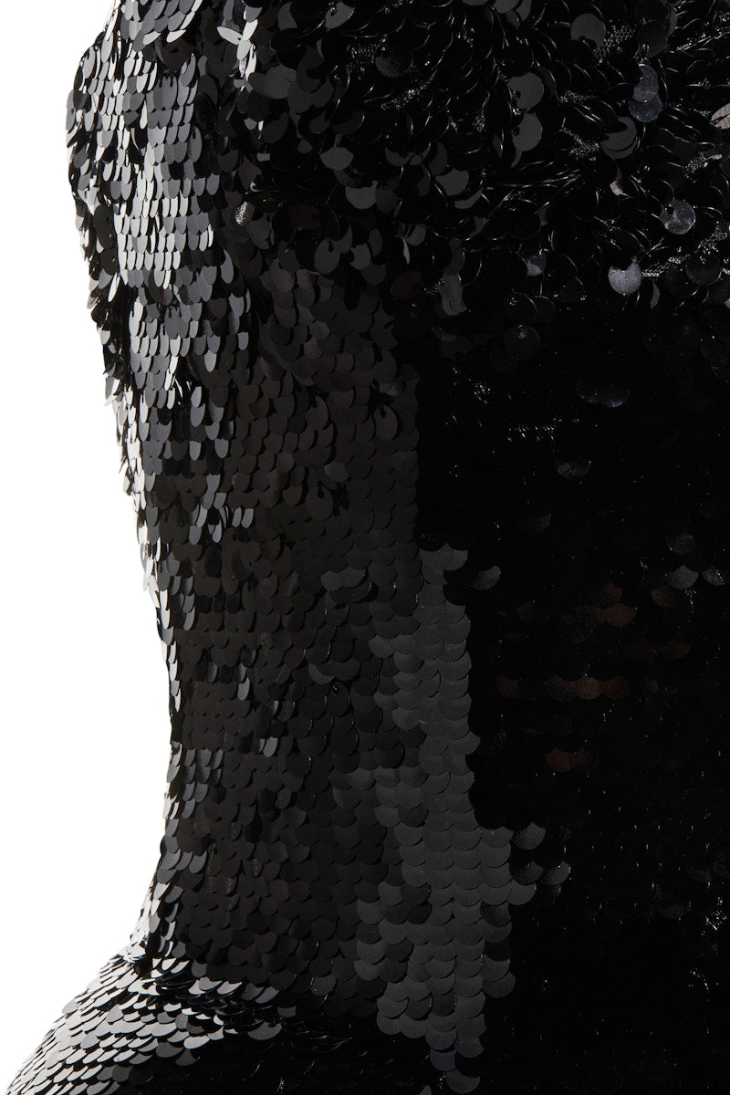 H&M x Magda Butrym Sequined Hourglass Dress with Rose Applique Black