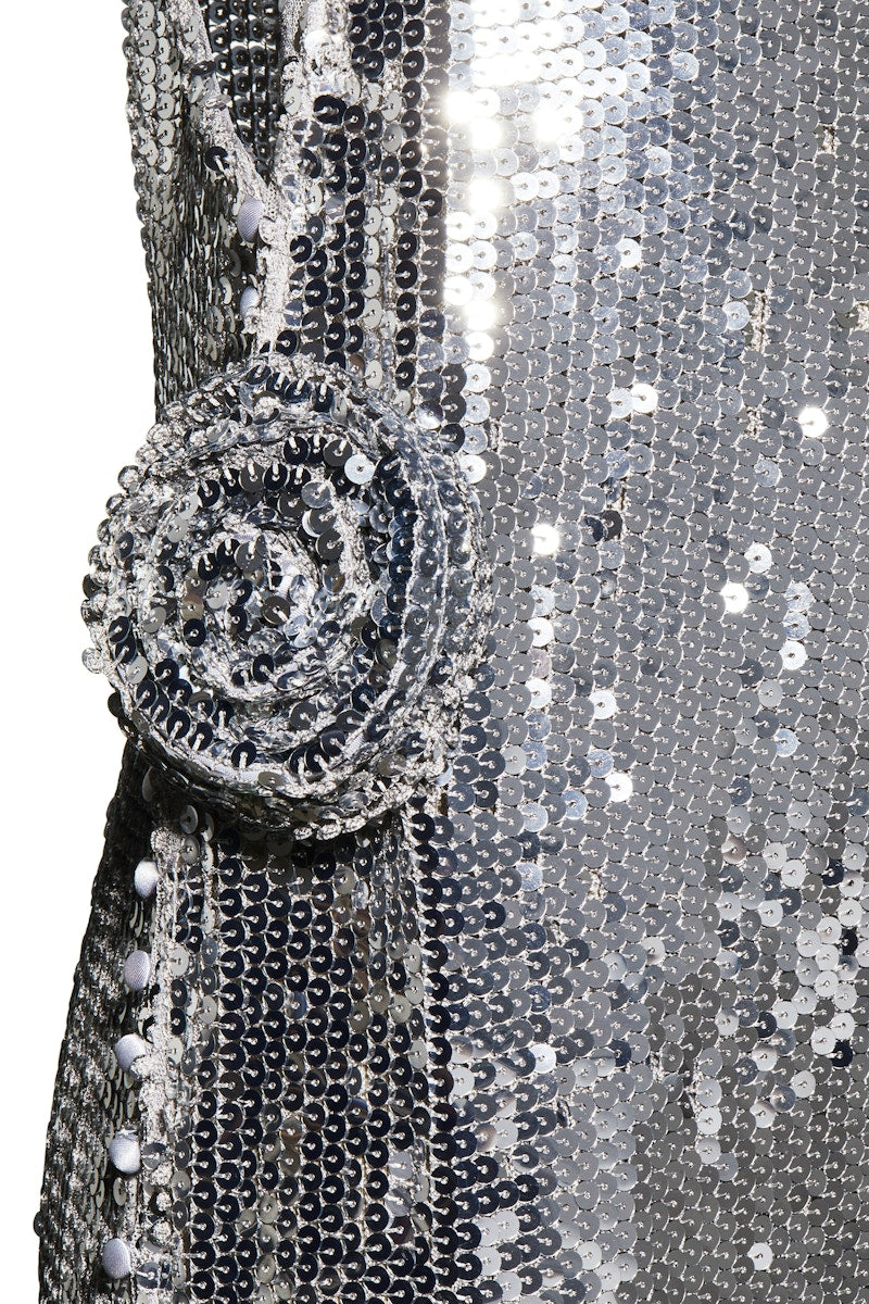 H&M x Magda Butrym Sequined Maxi Dress with Rose Applique Silver-Colored