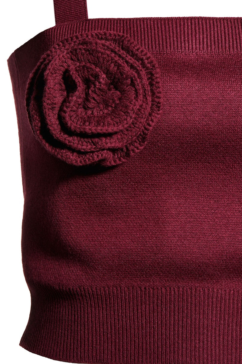 H&M x Magda Butrym Wool-Blend Knit Top with Rose Applique Burgundy