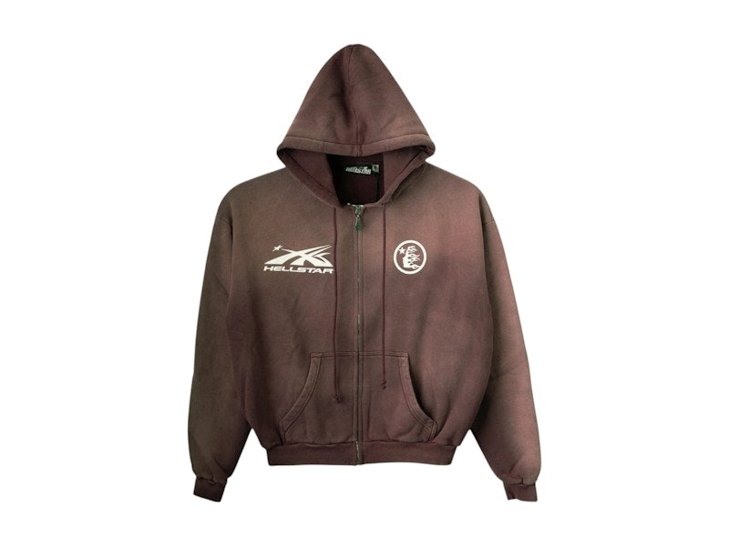 Hellstar HS Logo Zip Up Hoodie Brown