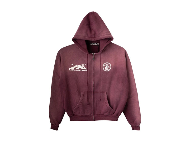Hellstar HS Logo Zip Up Hoodie Burgundy