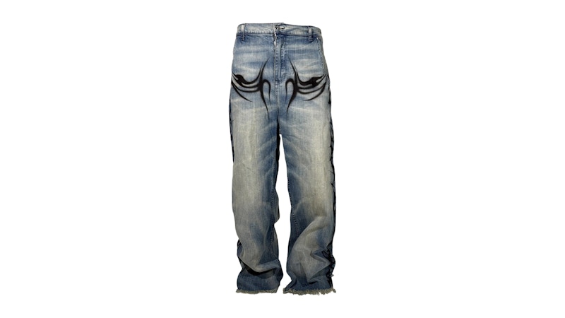Hellstar Raw Edge Airbrushed Jeans Blue