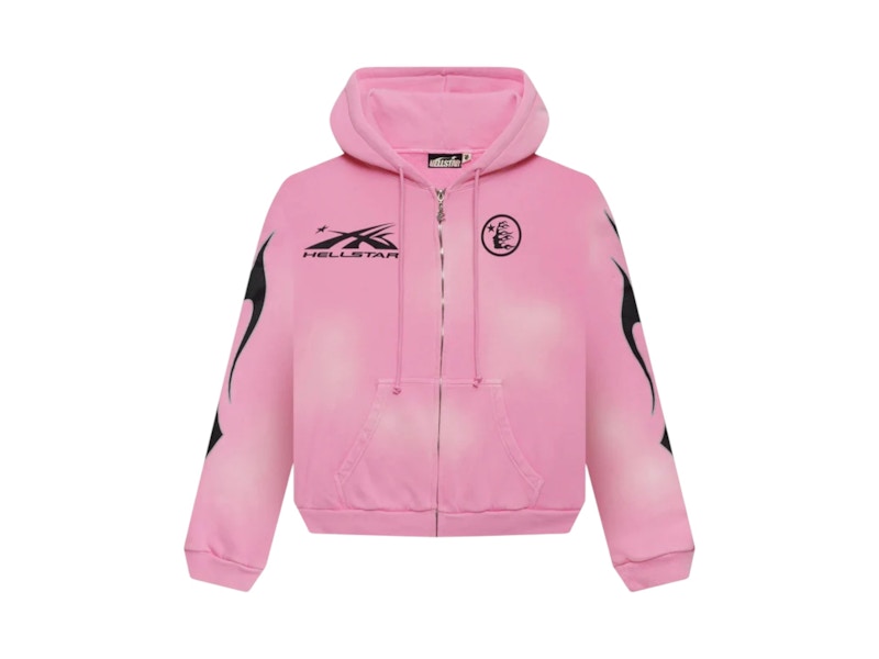 Hellstar Sports Flame Zip Up Hoodie Pink