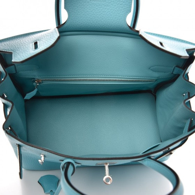 Hermes Birkin Taurillon Clemence Palladium 30 Bleu Atoll