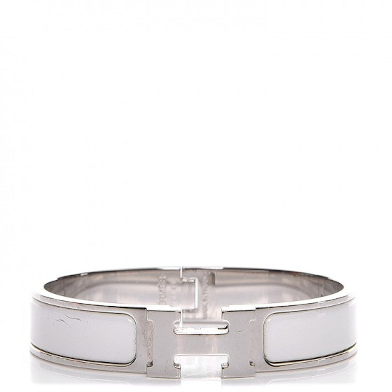 Hermes Bracelet Narrow Clic Clac H Enamel PM White