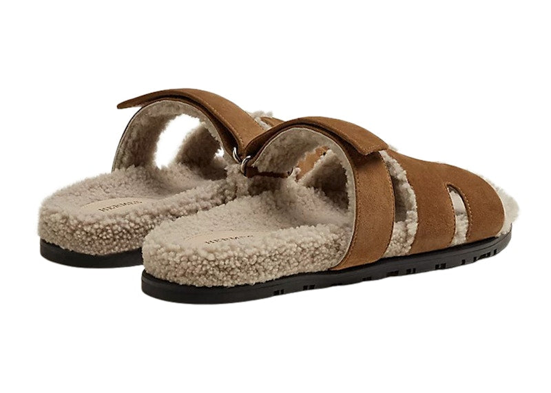 Hermes Chypre Sandal Brun Fume Suede Woolskin (M)