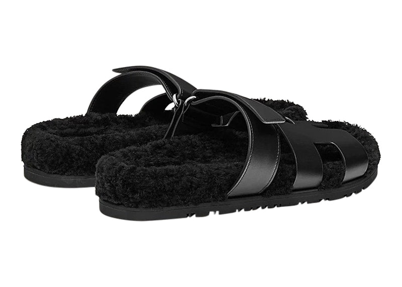 Hermes Chypre Sandal Noir Leather Woolskin (Women's)