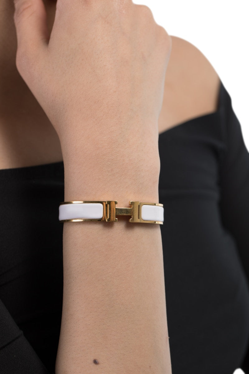 Hermes Clic Clac H Enamel Narrow PM Gold/White