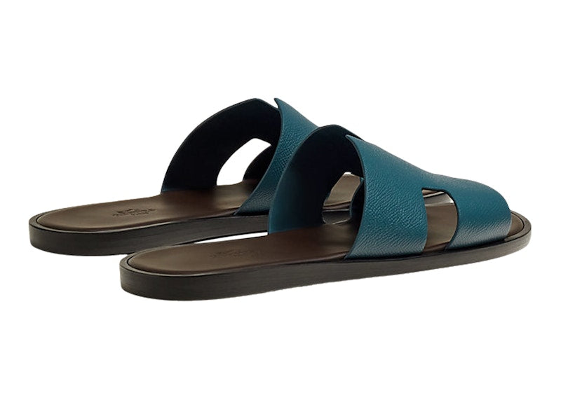 Hermes Izmir Sandal Bleu Canard Marron Ébène Epsom Calfskin Leather