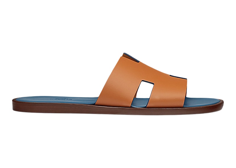 Hermes Izmir Sandal Natural Blue Tempete Smooth Calfskin Leather