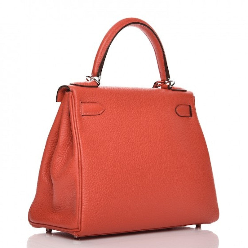 Hermes Kelly Retourne Taurillon Clemence Palladium 28 Rouge Pivoine