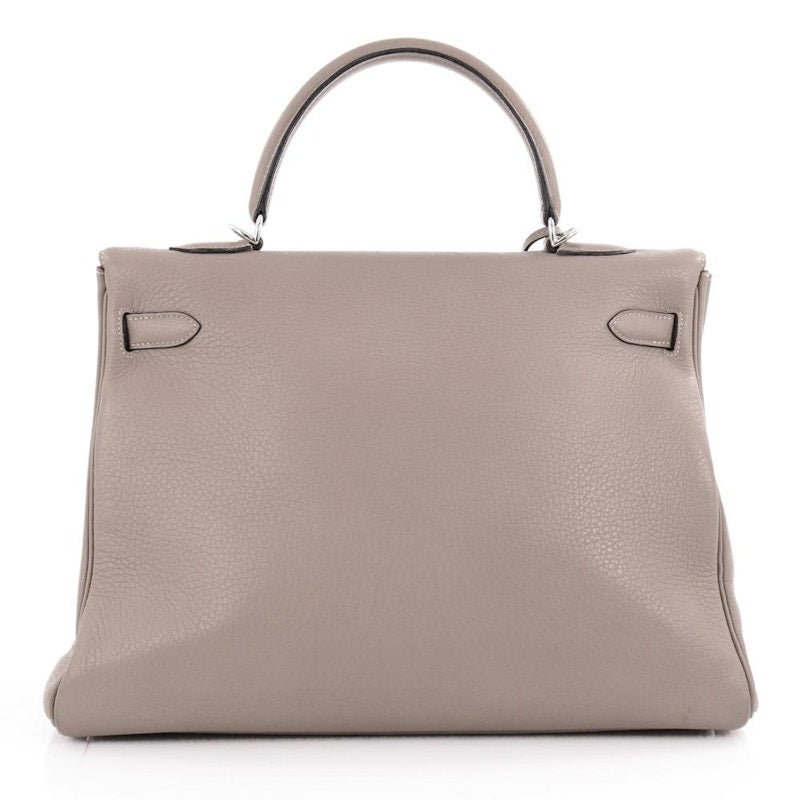 Hermes Kelly Taurillon Clemence 35 Gris Tourterelle