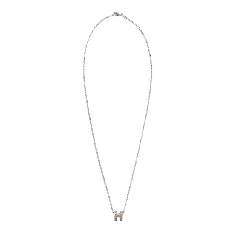 Hermes Mini Pop H Pendant Palladium-tone Marron Glace
